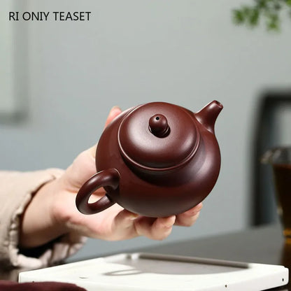 210ml Chinese Yixing Purple Clay Teapots Famous Artists Handmade Raw Ore Purple Zhu Mud Tea Pot Kettle Authentic Zisha Tea Set