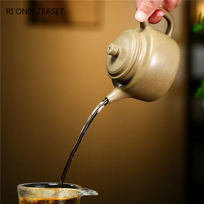 210ml Chinese Yixing Purple Clay Teapots Famous Artists Handmade Tea Pot Raw Ore Green Sand Section Mud Kettle Zisha Tea Set