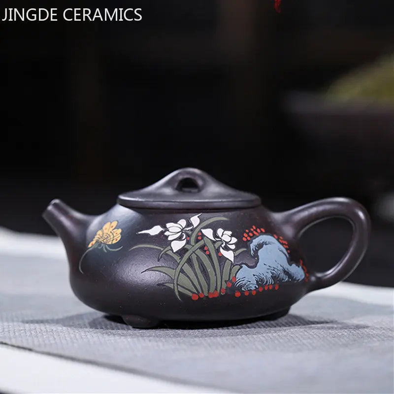 210ml Hand-painted Beauty Teapot Authentic Yixing Purple Clay Tea Pot Ball Hole Filter Stone Scoop Kettle Chinese Zisha Tea Set