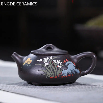 210ml Hand-painted Beauty Teapot Authentic Yixing Purple Clay Tea Pot Ball Hole Filter Stone Scoop Kettle Chinese Zisha Tea Set