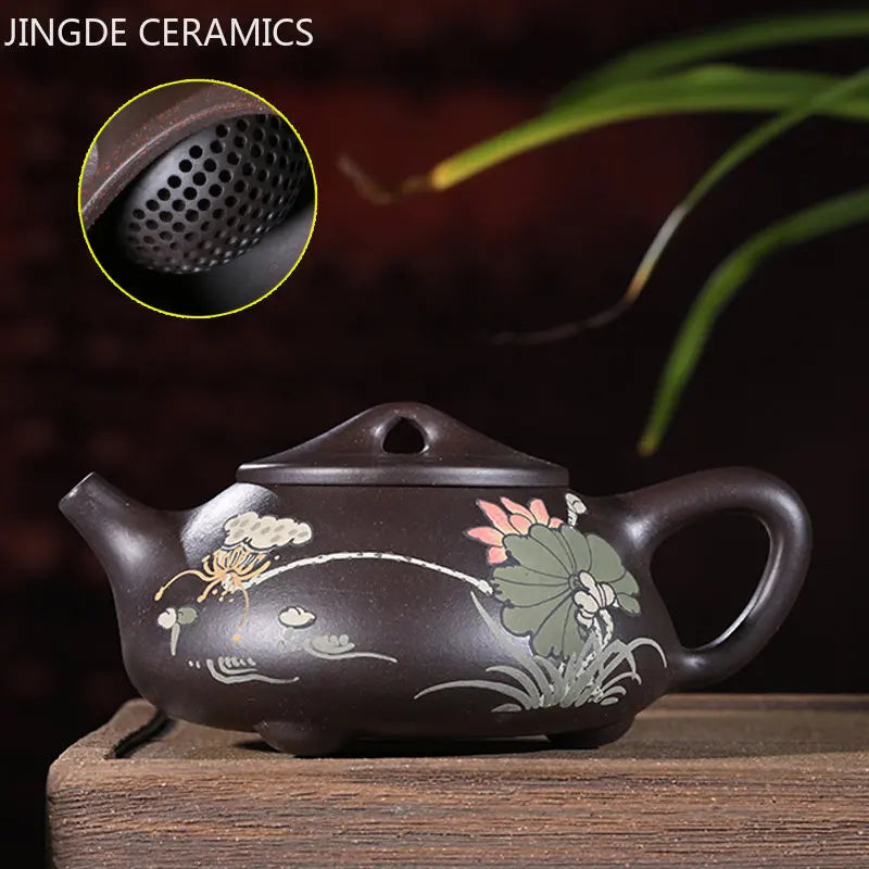 210ml Hand-painted Beauty Teapot Authentic Yixing Purple Clay Tea Pot Ball Hole Filter Stone Scoop Kettle Chinese Zisha Tea Set
