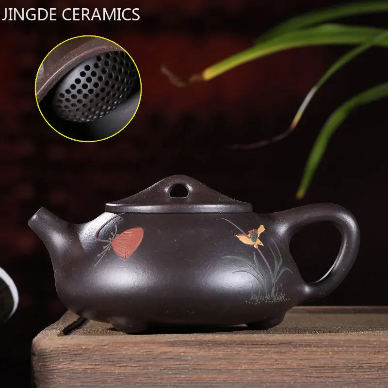 210ml Hand-painted Beauty Teapot Authentic Yixing Purple Clay Tea Pot Ball Hole Filter Stone Scoop Kettle Chinese Zisha Tea Set