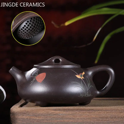 210ml Hand-painted Beauty Teapot Authentic Yixing Purple Clay Tea Pot Ball Hole Filter Stone Scoop Kettle Chinese Zisha Tea Set