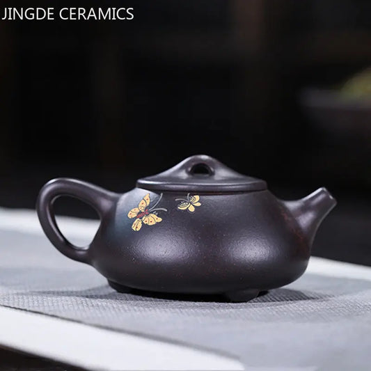 210ml Hand-painted Beauty Teapot Authentic Yixing Purple Clay Tea Pot Ball Hole Filter Stone Scoop Kettle Chinese Zisha Tea Set