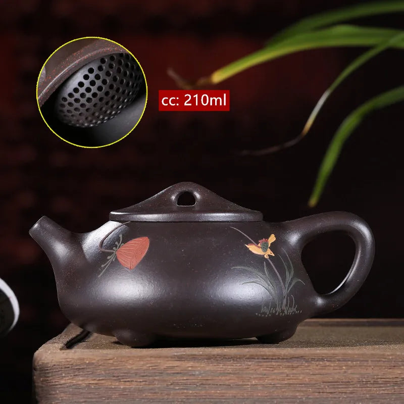 210ml Hand-painted Beauty Teapot Authentic Yixing Purple Clay Tea Pot Ball Hole Filter Stone Scoop Kettle Chinese Zisha Tea Set