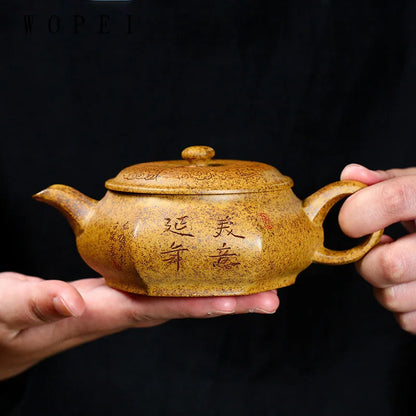 210ml High-end Yixing Purple Clay Teapot Famous Handmade Hexagon Shape Tea Pot Kettle Chinese Zisha Tea Set Collection Gifts