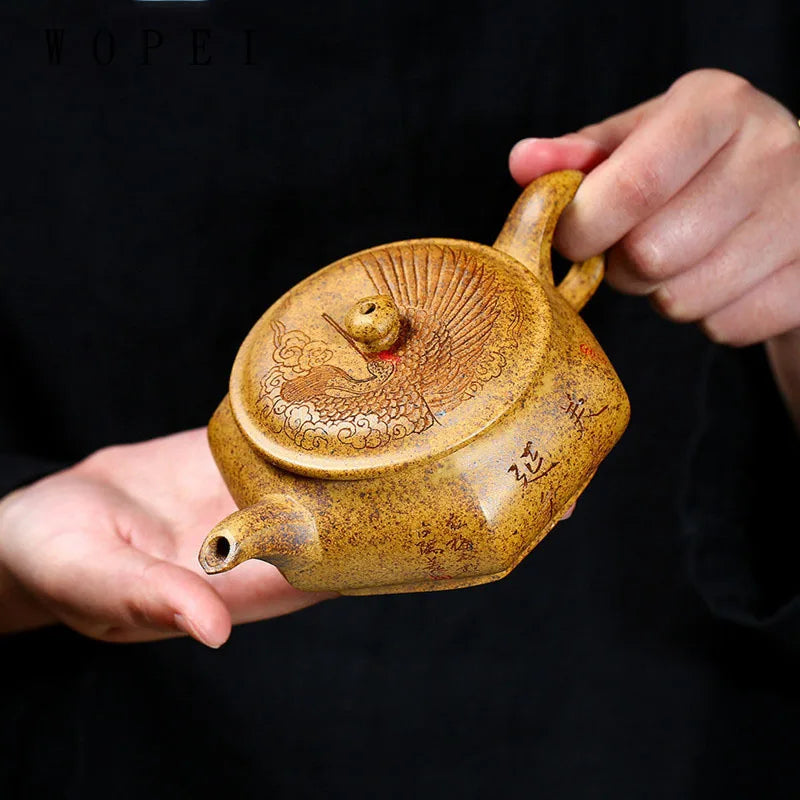 210ml High-end Yixing Purple Clay Teapot Famous Handmade Hexagon Shape Tea Pot Kettle Chinese Zisha Tea Set Collection Gifts