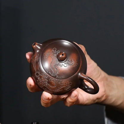 210ml Master Handmade Yixing Purple Clay Teapot Dragon Pattern Xishi Ball Hole Filter Kettle Chinese Teaware Zisha Tea Pot