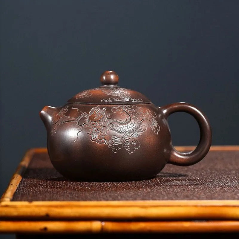 210ml Master Handmade Yixing Purple Clay Teapot Dragon Pattern Xishi Ball Hole Filter Kettle Chinese Teaware Zisha Tea Pot