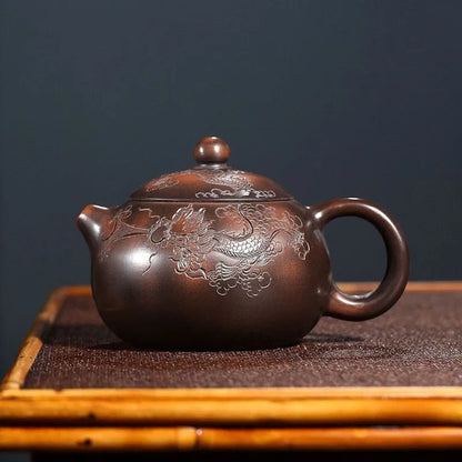 210ml Master Handmade Yixing Purple Clay Teapot Dragon Pattern Xishi Ball Hole Filter Kettle Chinese Teaware Zisha Tea Pot