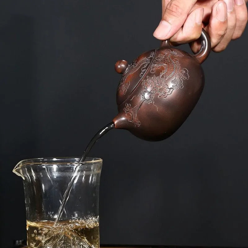 210ml Master Handmade Yixing Purple Clay Teapot Dragon Pattern Xishi Ball Hole Filter Kettle Chinese Teaware Zisha Tea Pot