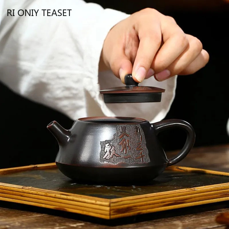 210ml Tradition Yixing Purple Clay Teapots Master Hand-carved Tea Pot Ball Shaped Filter Kettle Chinese Zisha Tea Set Customized