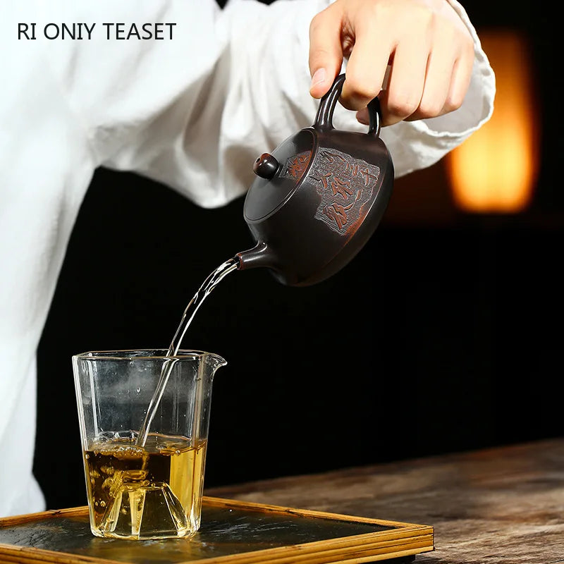 210ml Tradition Yixing Purple Clay Teapots Master Hand-carved Tea Pot Ball Shaped Filter Kettle Chinese Zisha Tea Set Customized