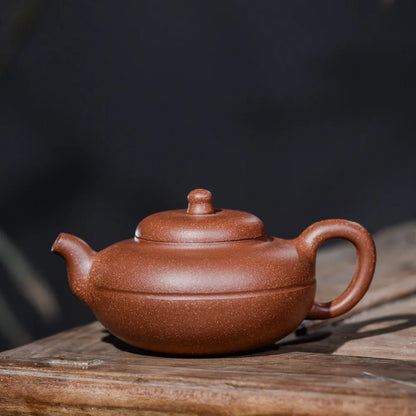 210ml Yixing Purple Clay Teapot Black Tea Puer Tea Kung Fu Tea Set Original Mine Famous Hand-made Line Round Pot Teapot Teaware