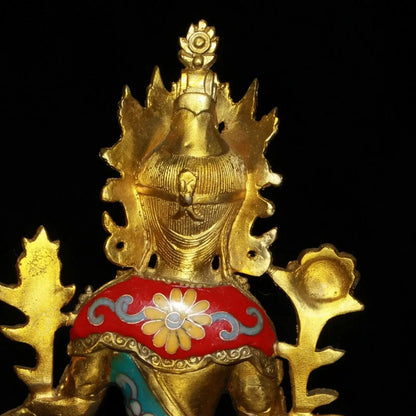 21CM Chinese Cloisonne Copper Kwan-yin Guanyin Statue Old Brass Statue Offering Table Decoration