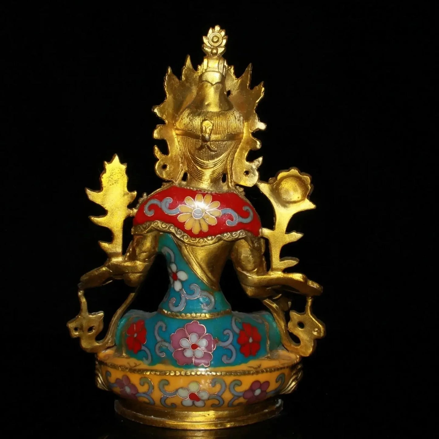 21CM Chinese Cloisonne Copper Kwan-yin Guanyin Statue Old Brass Statue Offering Table Decoration