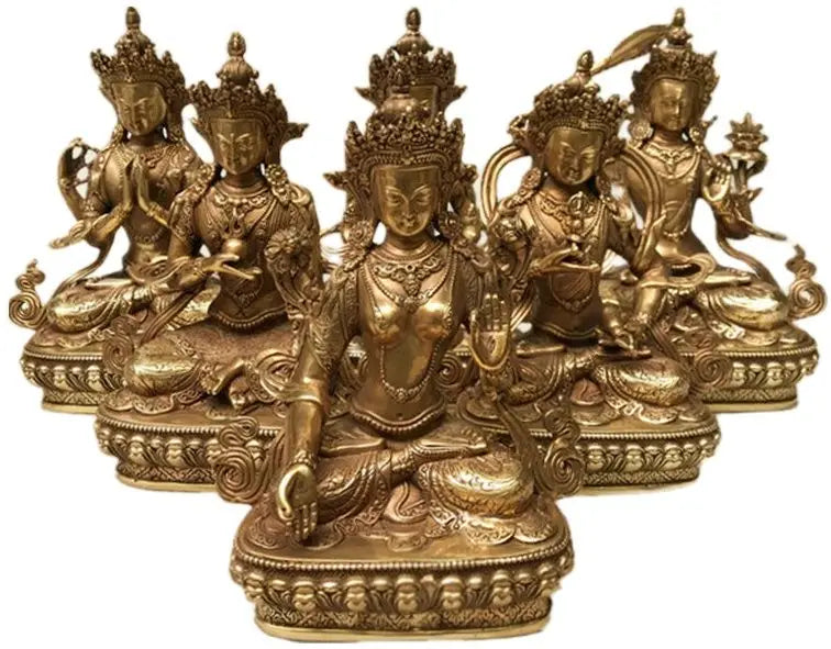 21CM Copper Statue Medicine Master Buddha Yellow God Wealth Green Tara Vajrasattva Great White Umbrella Cover Sun Tathaga