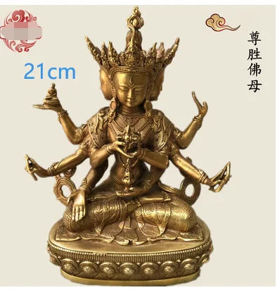 21CM Copper Statue Medicine Master Buddha Yellow God Wealth Green Tara Vajrasattva Great White Umbrella Cover Sun Tathaga
