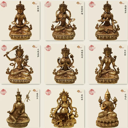 21CM Copper Statue Medicine Master Buddha Yellow God Wealth Green Tara Vajrasattva Great White Umbrella Cover Sun Tathaga