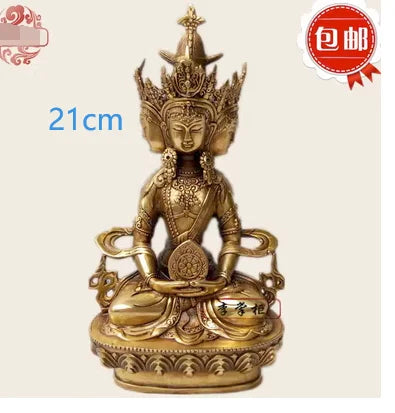 21CM Copper Statue Medicine Master Buddha Yellow God Wealth Green Tara Vajrasattva Great White Umbrella Cover Sun Tathaga