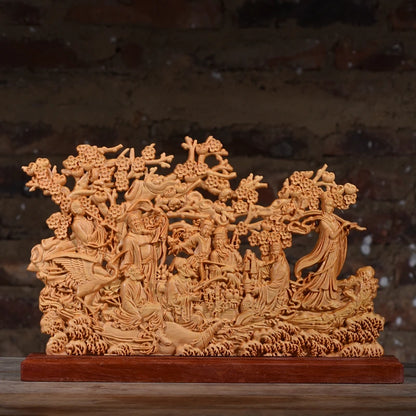 21CM Mythological Eight Immortals Wood Statue Eight Immaculates Cross The Sea Double Sided Carved Home decor