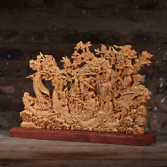 21CM Mythological Eight Immortals Wood Statue Eight Immaculates Cross The Sea Double Sided Carved Home decor