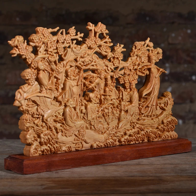 21CM Mythological Eight Immortals Wood Statue Eight Immaculates Cross The Sea Double Sided Carved Home decor