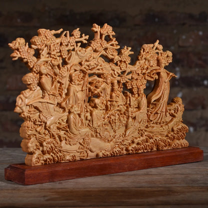 21CM Mythological Eight Immortals Wood Statue Eight Immaculates Cross The Sea Double Sided Carved Home decor