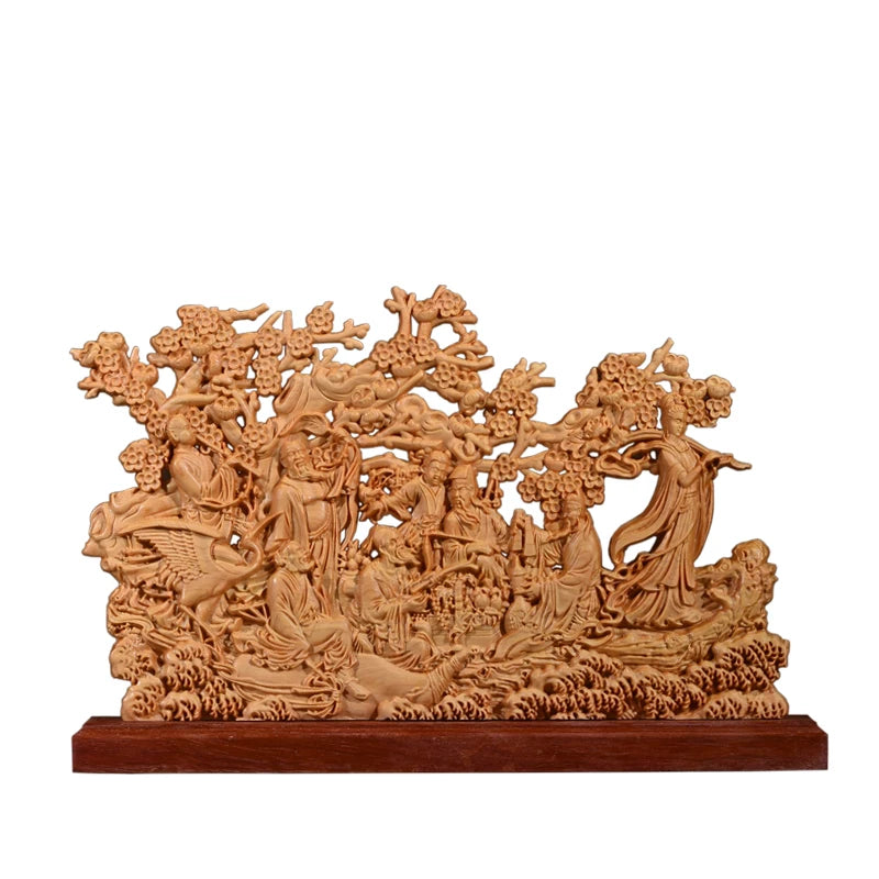 21CM Mythological Eight Immortals Wood Statue Eight Immaculates Cross The Sea Double Sided Carved Home decor