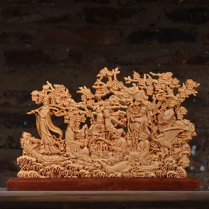 21CM Mythological Eight Immortals Wood Statue Eight Immaculates Cross The Sea Double Sided Carved Home decor