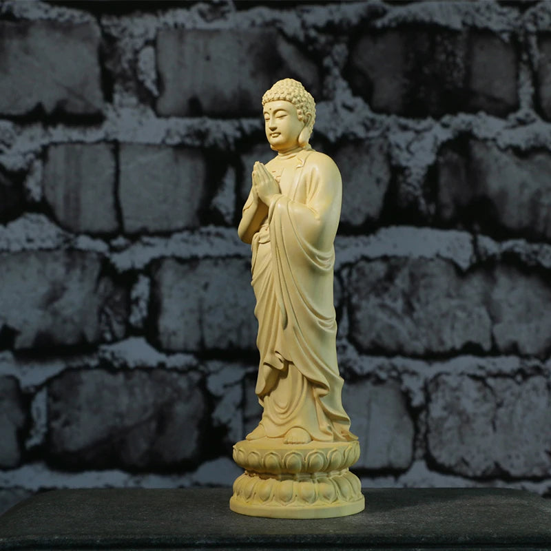 21CM Sakyamuni Buddha Boxwood Gifts Wood Figures Buddha Statues Home Decoration Collection Ornaments