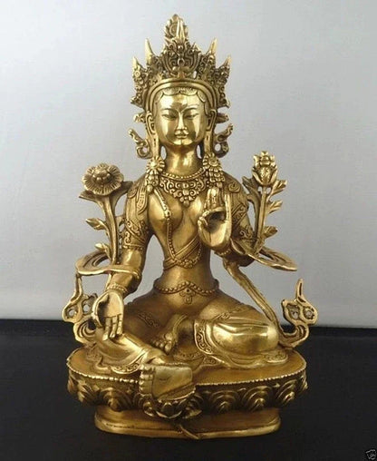21Cm/Buddha Tibet Tembaga Hijau Dewa Tara Godness Kuan-yin Patung Buddha