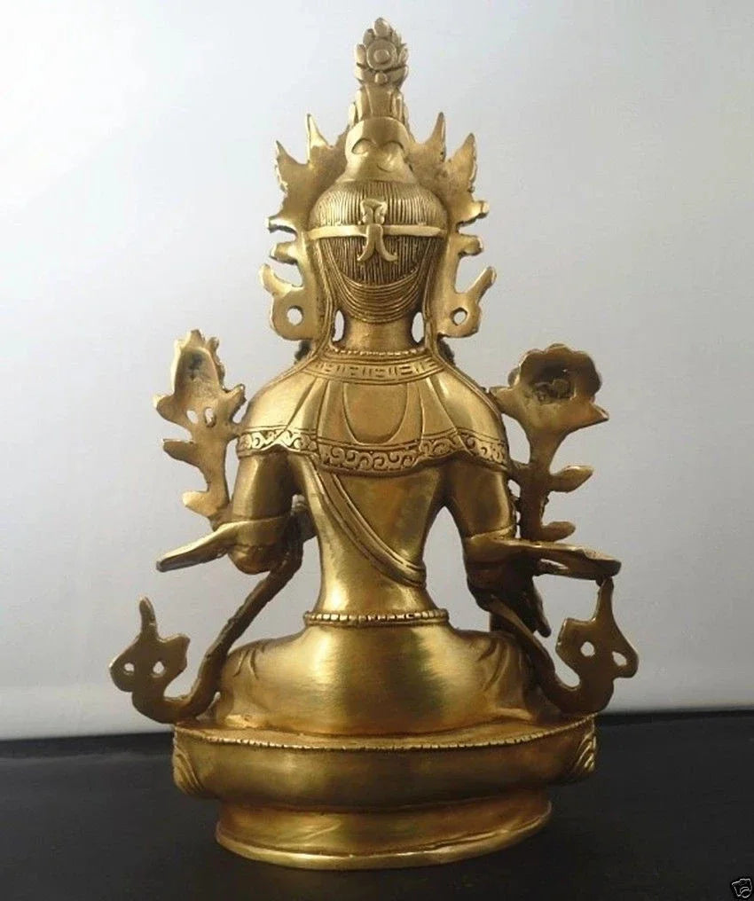 21Cm/Buddha Tibet Tembaga Hijau Dewa Tara Godness Kuan-yin Patung Buddha