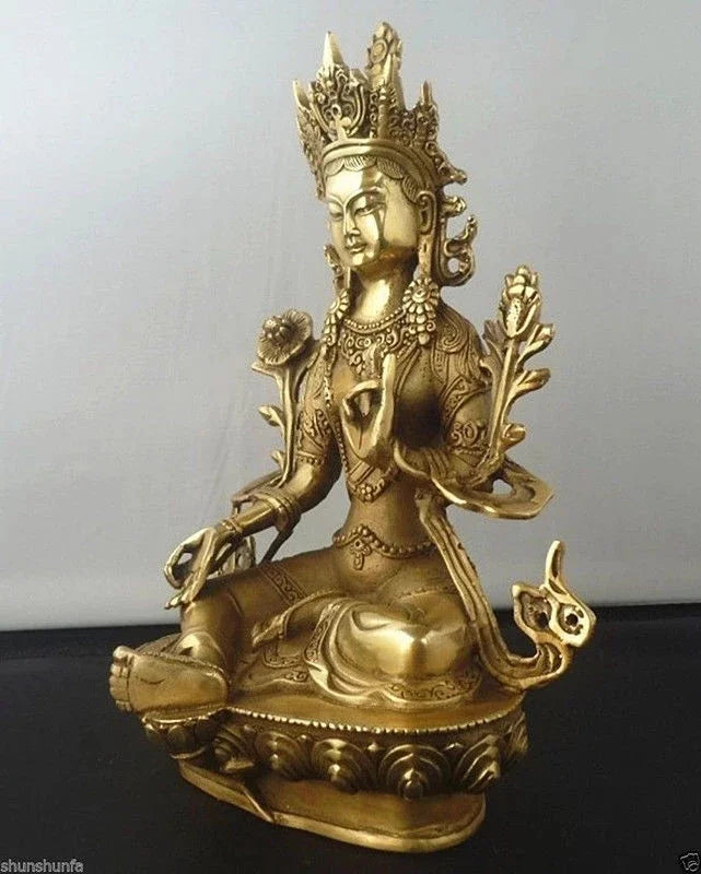 21Cm/Buddha Tibet Tembaga Hijau Dewa Tara Godness Kuan-yin Patung Buddha