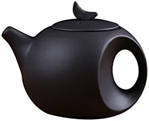 Handmake Ceramic Mini Teapot, (5oz) Chinese Zisha Small Moon Teapot, Yixing Purple Clay Tea Tray Home Office Decoration Accessories (Black)
