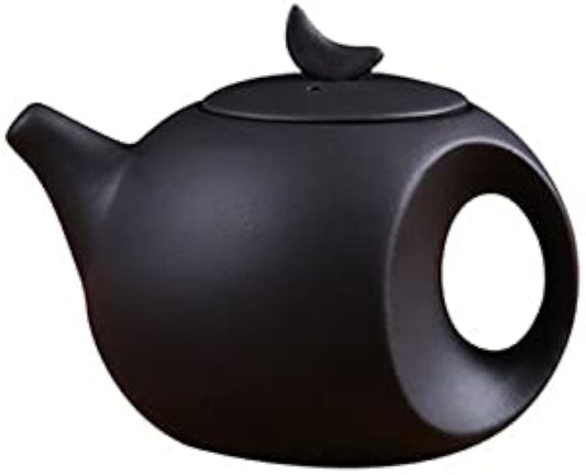 Handmake Ceramic Mini Teapot, (5oz) Chinese Zisha Small Moon Teapot, Yixing Purple Clay Tea Tray Home Office Decoration Accessories (Black)