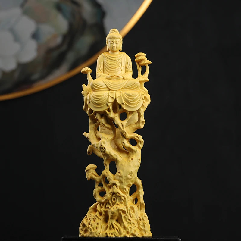 21cm Boxwood Wood Statue Zen Boxwood Figure Statue Real Wood Office Decoration Wood Sculpture Buddha Collection