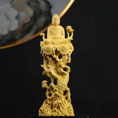 21cm Boxwood Wood Statue Zen Boxwood Figure Statue Real Wood Office Decoration Wood Sculpture Buddha Collection