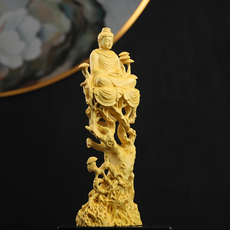21cm Boxwood Wood Statue Zen Boxwood Figure Statue Real Wood Office Decoration Wood Sculpture Buddha Collection