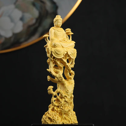 21cm Boxwood Wood Statue Zen Boxwood Figure Statue Real Wood Office Decoration Wood Sculpture Buddha Collection