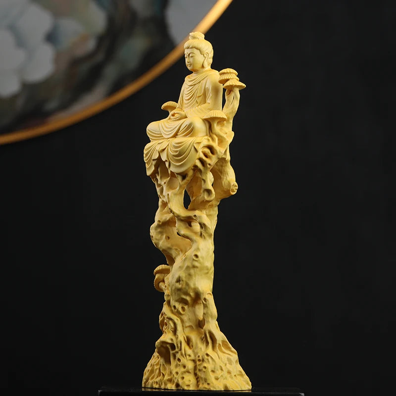21cm Boxwood Wood Statue Zen Boxwood Figure Statue Real Wood Office Decoration Wood Sculpture Buddha Collection