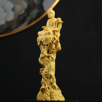 21cm Boxwood Wood Statue Zen Boxwood Figure Statue Real Wood Office Decoration Wood Sculpture Buddha Collection