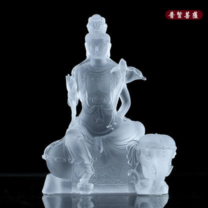 21cm Coloured Glaze Bodhisattva Manjusri Samantabhadra Bodhisattva Buddha Statue Buddhist Temple Worship Handicraft Ornaments