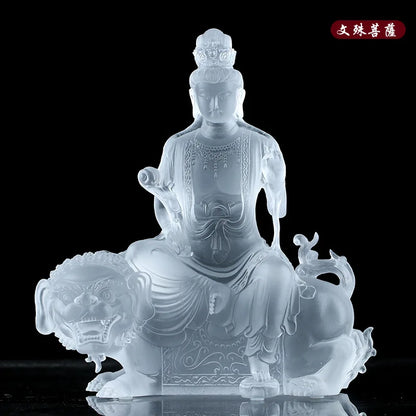 21cm Coloured Glaze Bodhisattva Manjusri Samantabhadra Bodhisattva Buddha Statue Buddhist Temple Worship Handicraft Ornaments