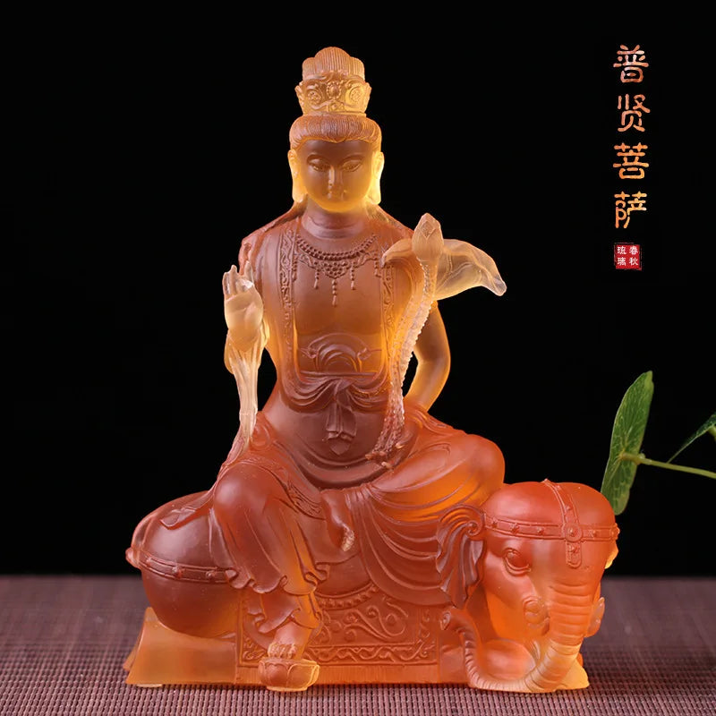 21cm Coloured Glaze Bodhisattva Manjusri Samantabhadra Bodhisattva Buddha Statue Buddhist Temple Worship Handicraft Ornaments