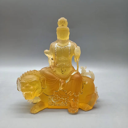 21cm Coloured Glaze Bodhisattva Manjusri Samantabhadra Bodhisattva Buddha Statue Buddhist Temple Worship Handicraft Ornaments