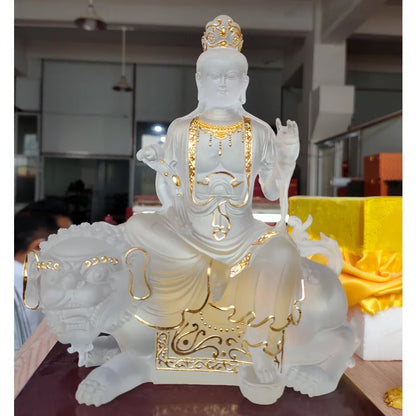 21cm Coloured Glaze Bodhisattva Manjusri Samantabhadra Bodhisattva Buddha Statue Buddhist Temple Worship Handicraft Ornaments