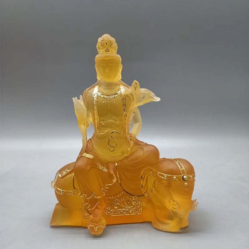 21cm Coloured Glaze Bodhisattva Manjusri Samantabhadra Bodhisattva Buddha Statue Buddhist Temple Worship Handicraft Ornaments