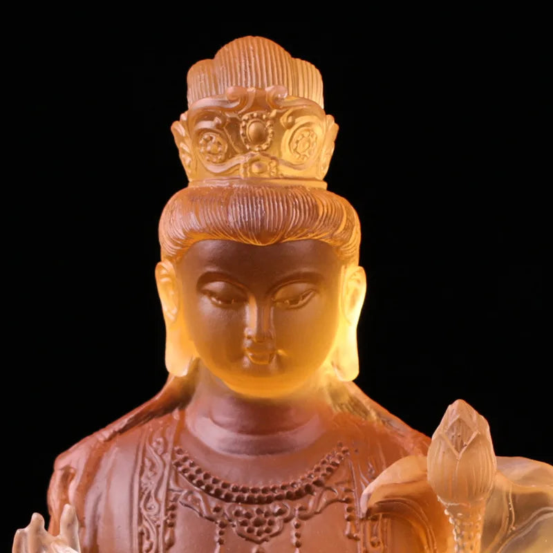 21cm Coloured Glaze Bodhisattva Manjusri Samantabhadra Bodhisattva Buddha Statue Buddhist Temple Worship Handicraft Ornaments