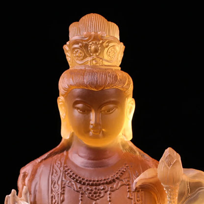 21cm Coloured Glaze Bodhisattva Manjusri Samantabhadra Bodhisattva Buddha Statue Buddhist Temple Worship Handicraft Ornaments